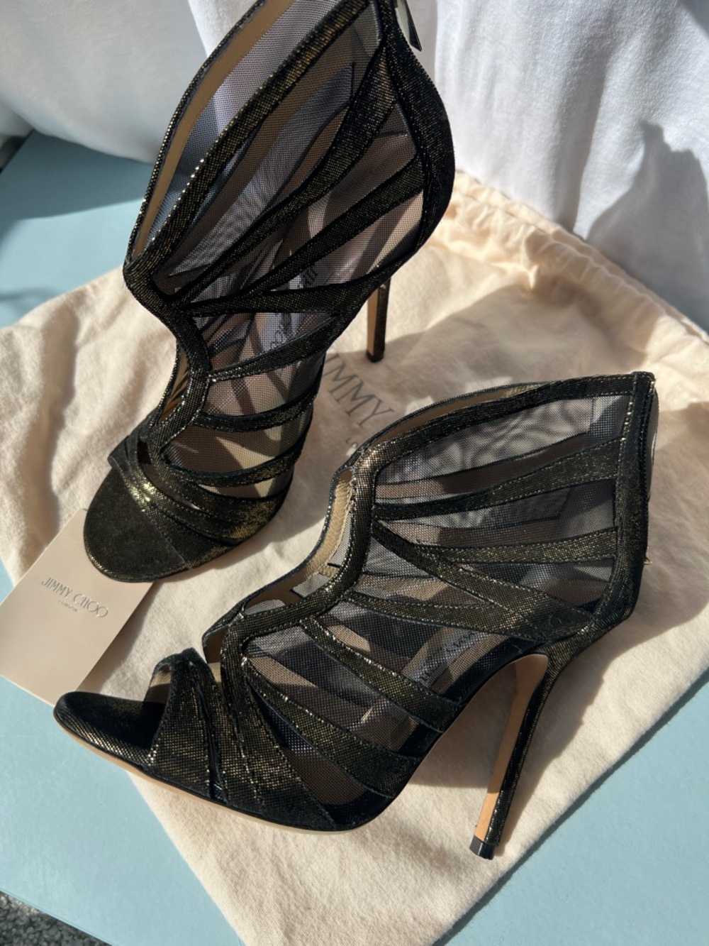 Jimmy Choo Black Sheer Strappy Stiletto Sandals